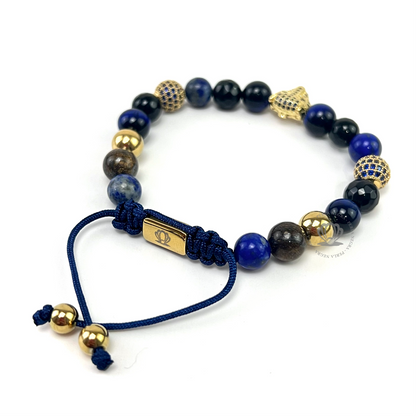 Yellow Gold Jaguar Blue Tiger Eye & Agata Bracelet