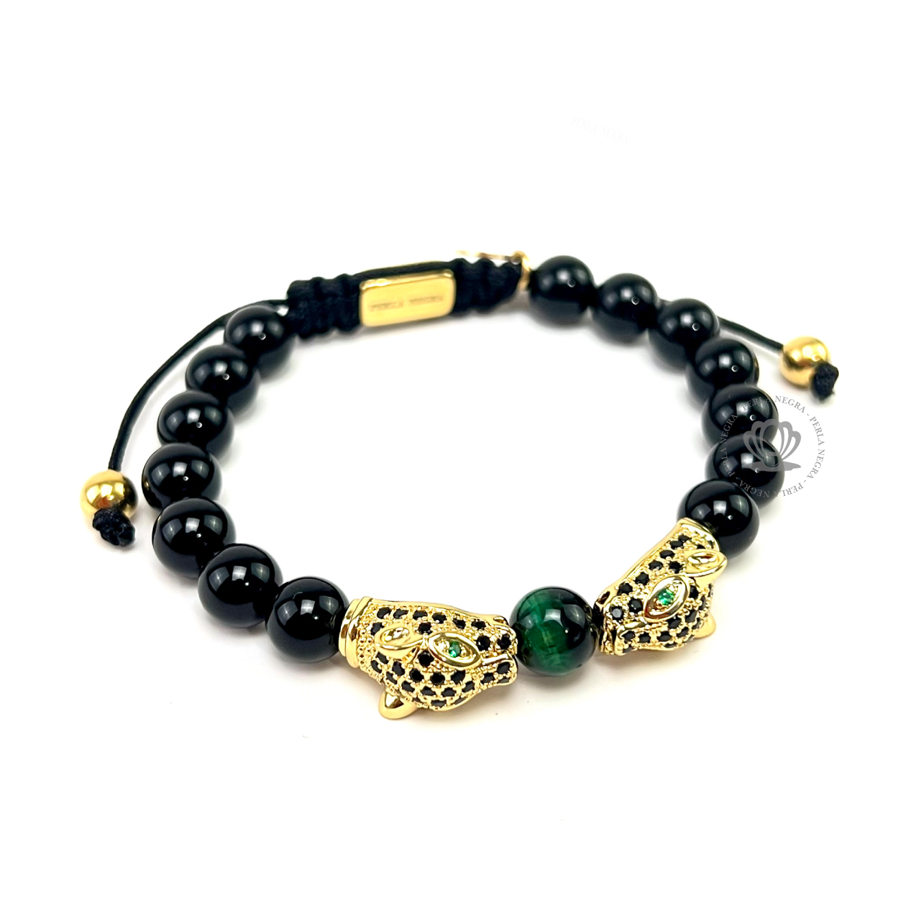 Double Black Cz Jaguar & Onyx Bracelet