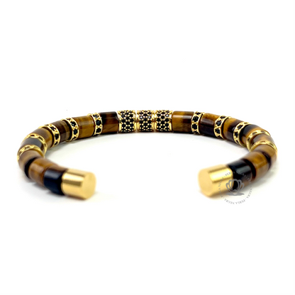 Yellow Gold Cz Barrels & Brown Tiger Eye Bracelet