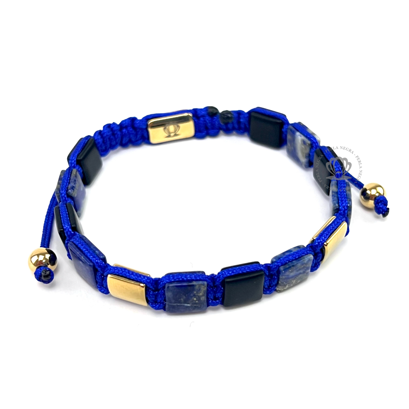 Lapislázuli, Black Onyx & Yellow Gold Square Bracelet - perlanegramx