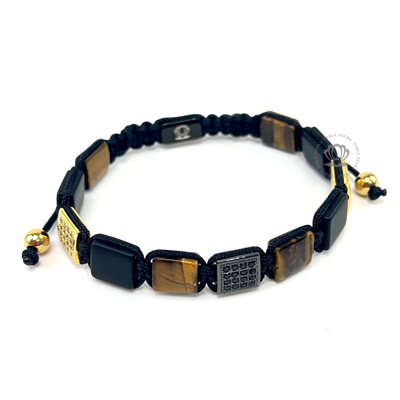 Brown Tiger Eye, Black Onyx & Cz Square - perlanegramx