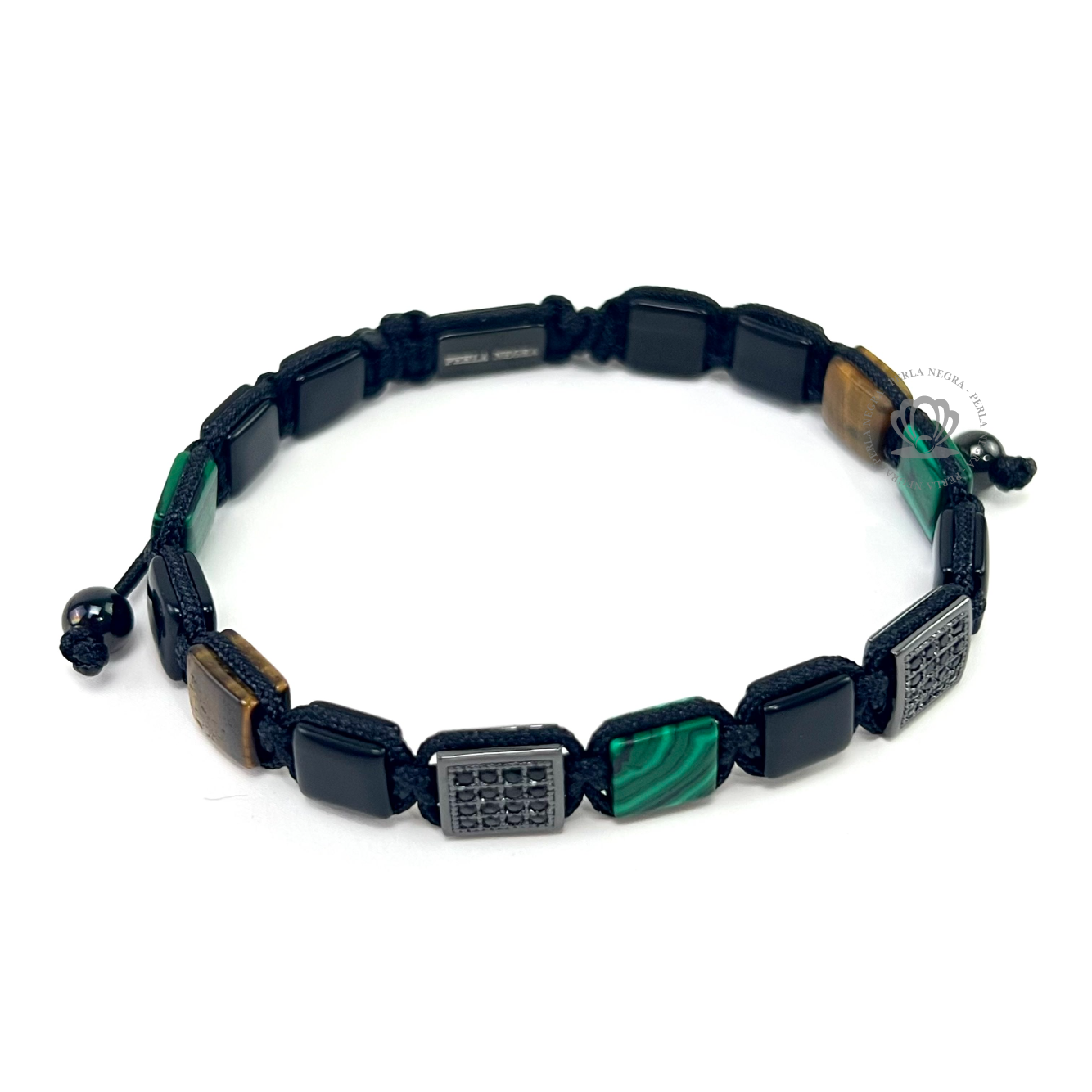 Brown Tiger Eye, Malachite & Cz Square - perlanegramx