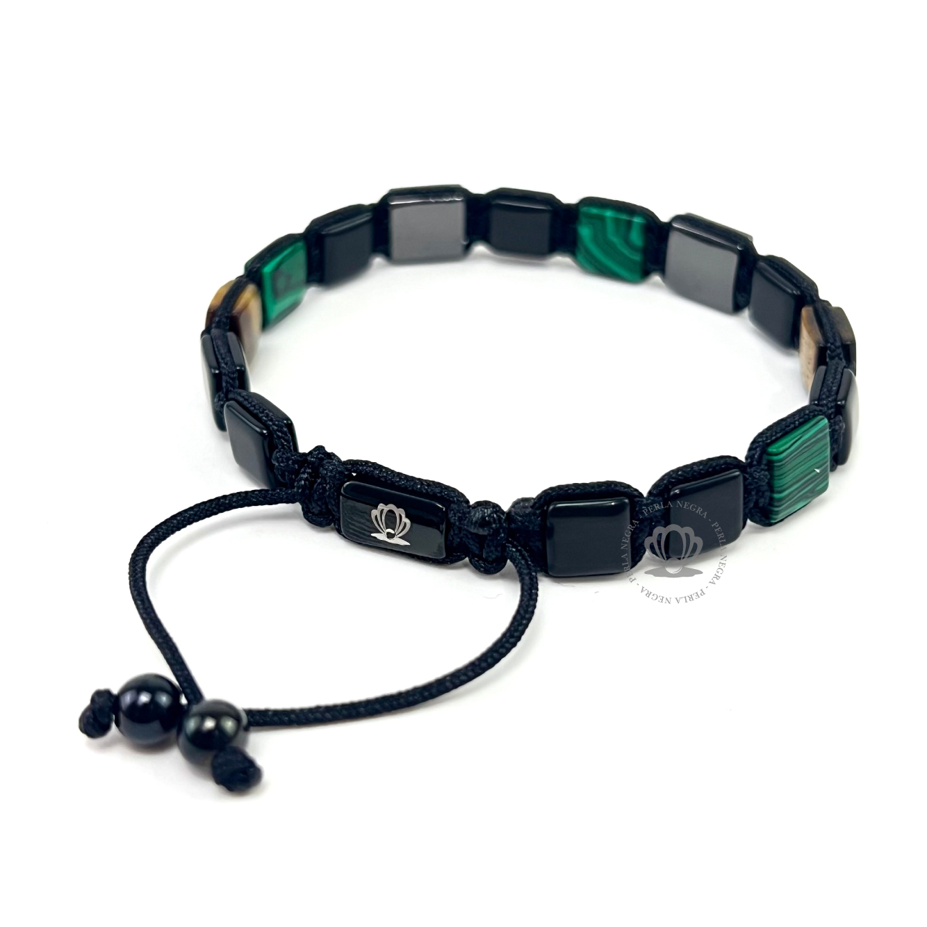 Brown Tiger Eye, Malachite & Cz Square - perlanegramx