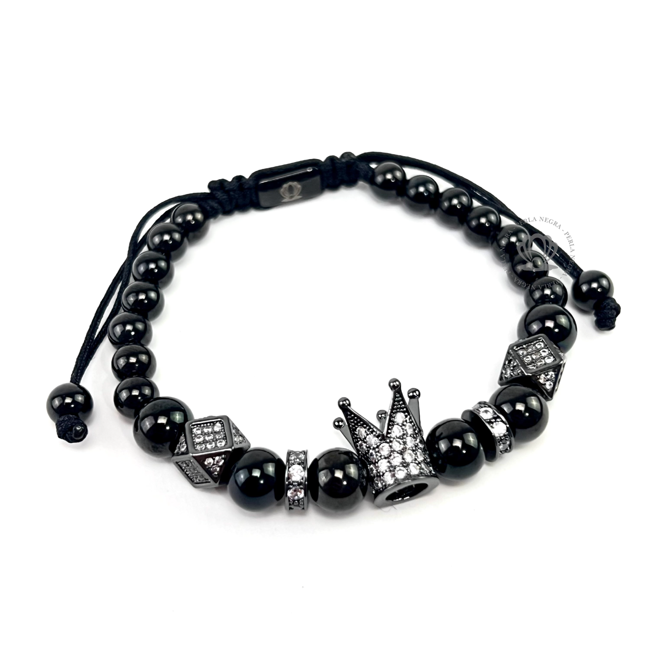 Rhodium Cz Crown & Rhodium Stainless Steel Beads - perlanegramx