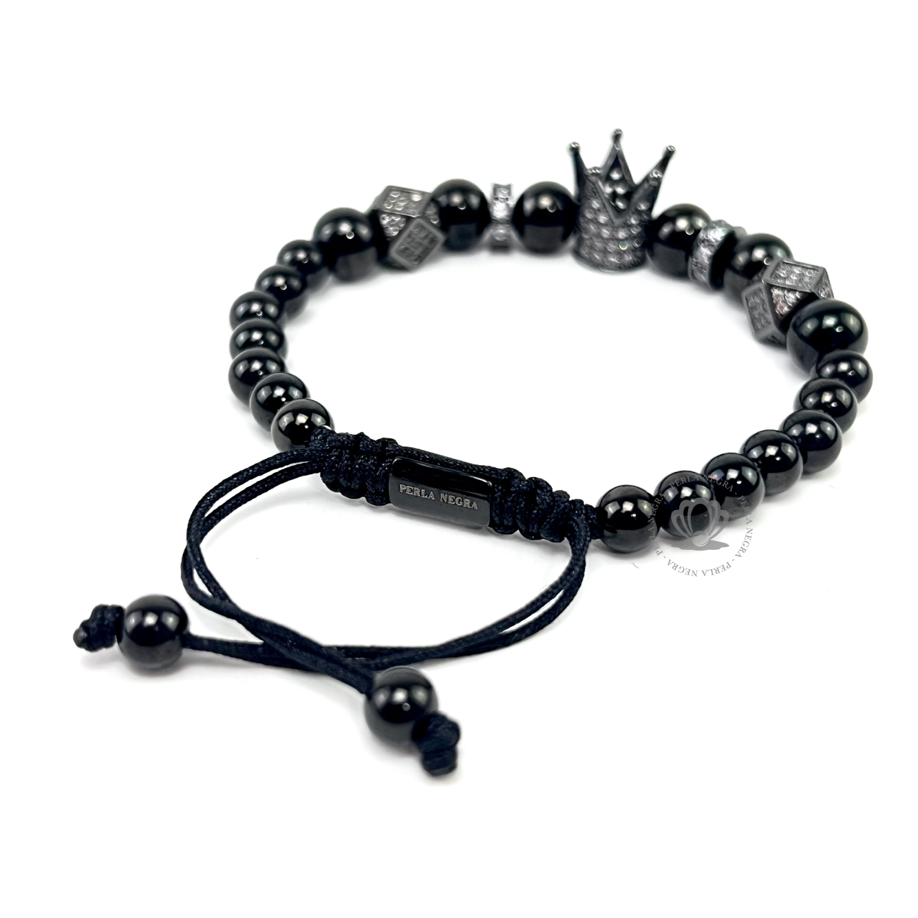 Rhodium Cz Crown & Rhodium Stainless Steel Beads - perlanegramx