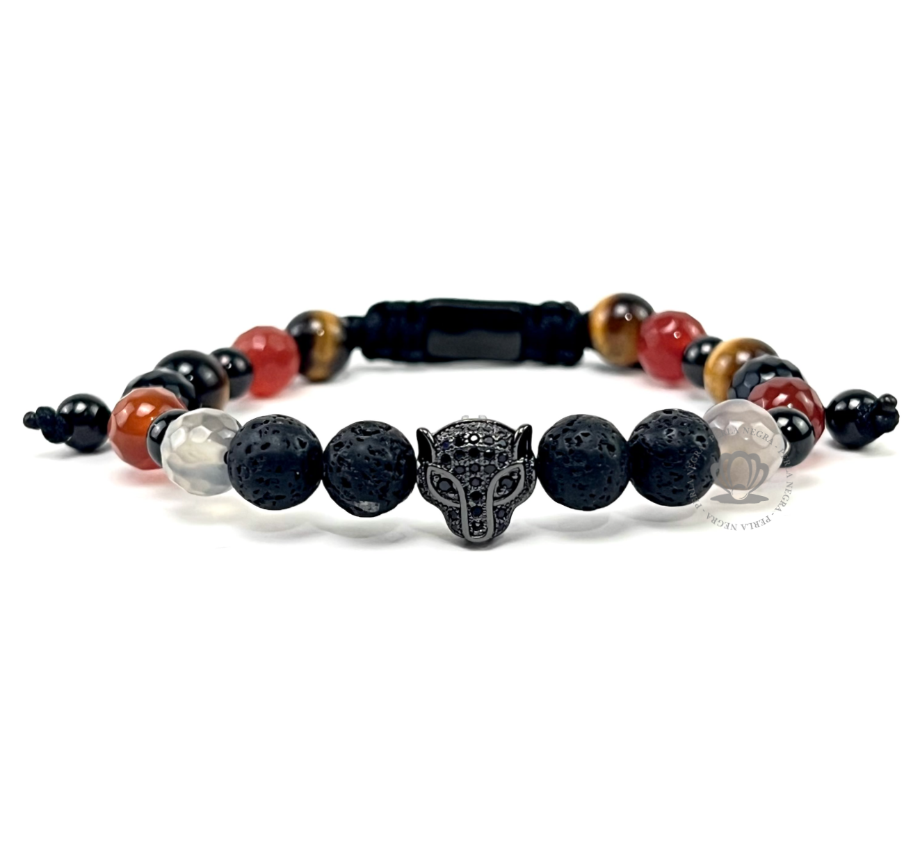 Rhodium Jaguar Black Cz & Lava Stone Bracelet