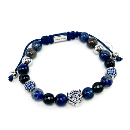 White Gold Jaguar, Blue Tiger Eye & Agata Bracelet