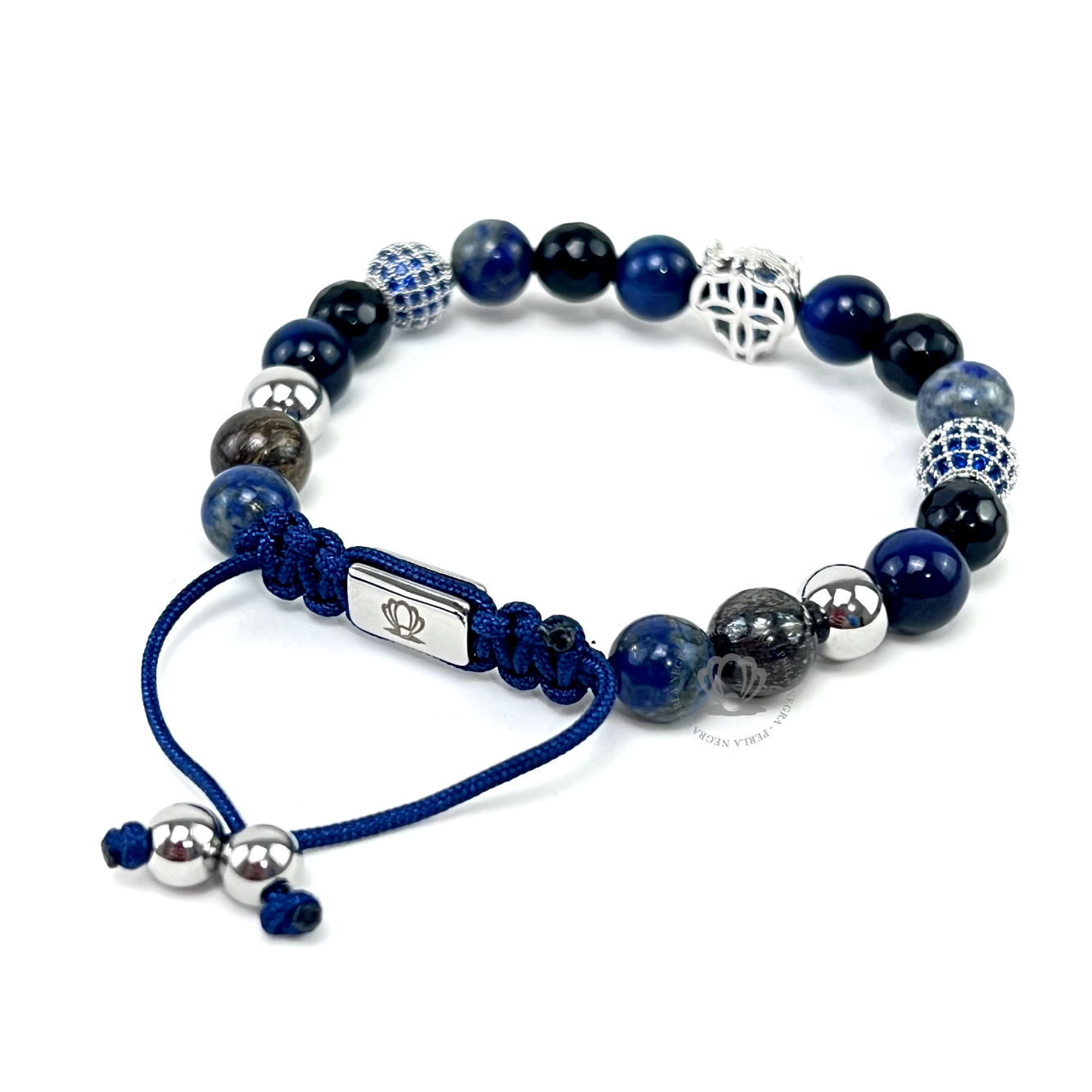 White Gold Jaguar, Blue Tiger Eye & Agata Bracelet