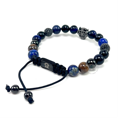 Rhodium Jaguar Black Cz, Blue Tiger Eye & Agata Bracelet