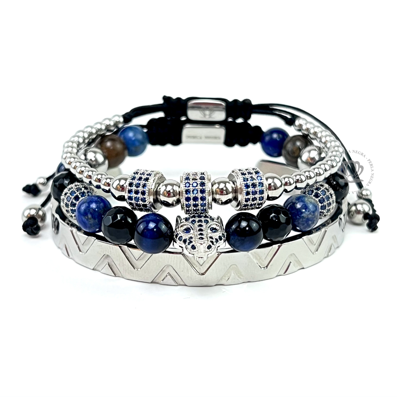 Silver Jaguar Blue Cz Set