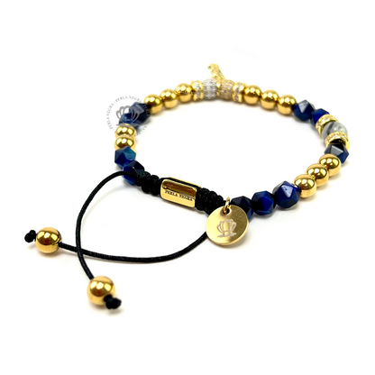 Crystal Blue Tiger Eye & Yellow Gold Hamsa Bracelet