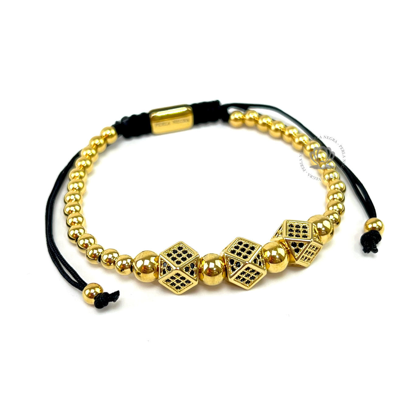 Yellow Gold Rhombuses Black Cz