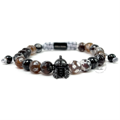 Rhodium Black Gladiator, Onyx & Hematite Beads Set