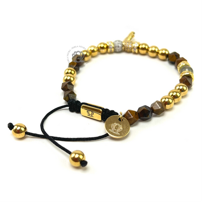 Crystal Brown Tiger Eye & Yellow Gold Hamsa Bracelet