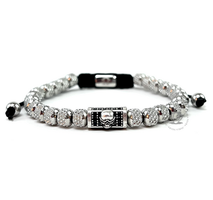 Black Cz Skull & Stainless Steel Silver Beads