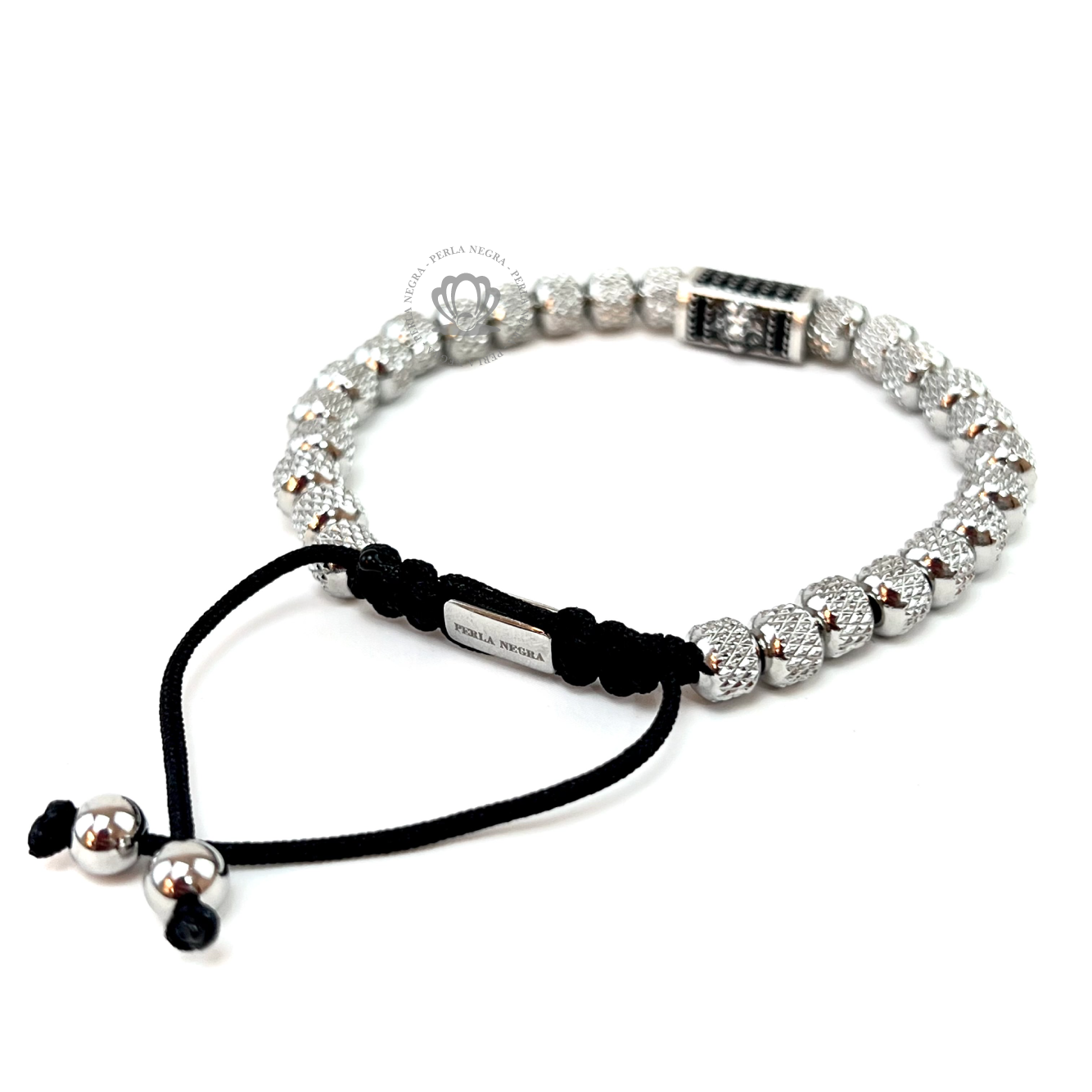 Black Cz Lion & Stainless Steel Silver Beads