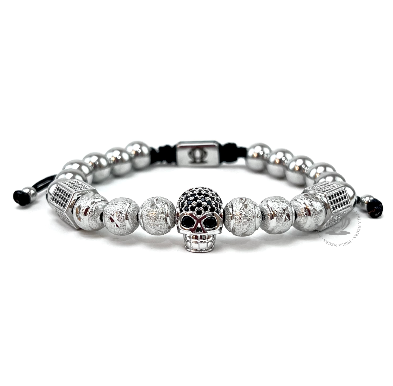 White Gold Skull, Silver Crown & Silver Beads Set