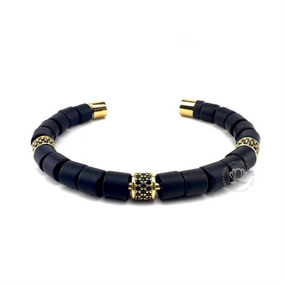 Yellow Gold Jaguar, Black Onyx & Black Onix Bracelet