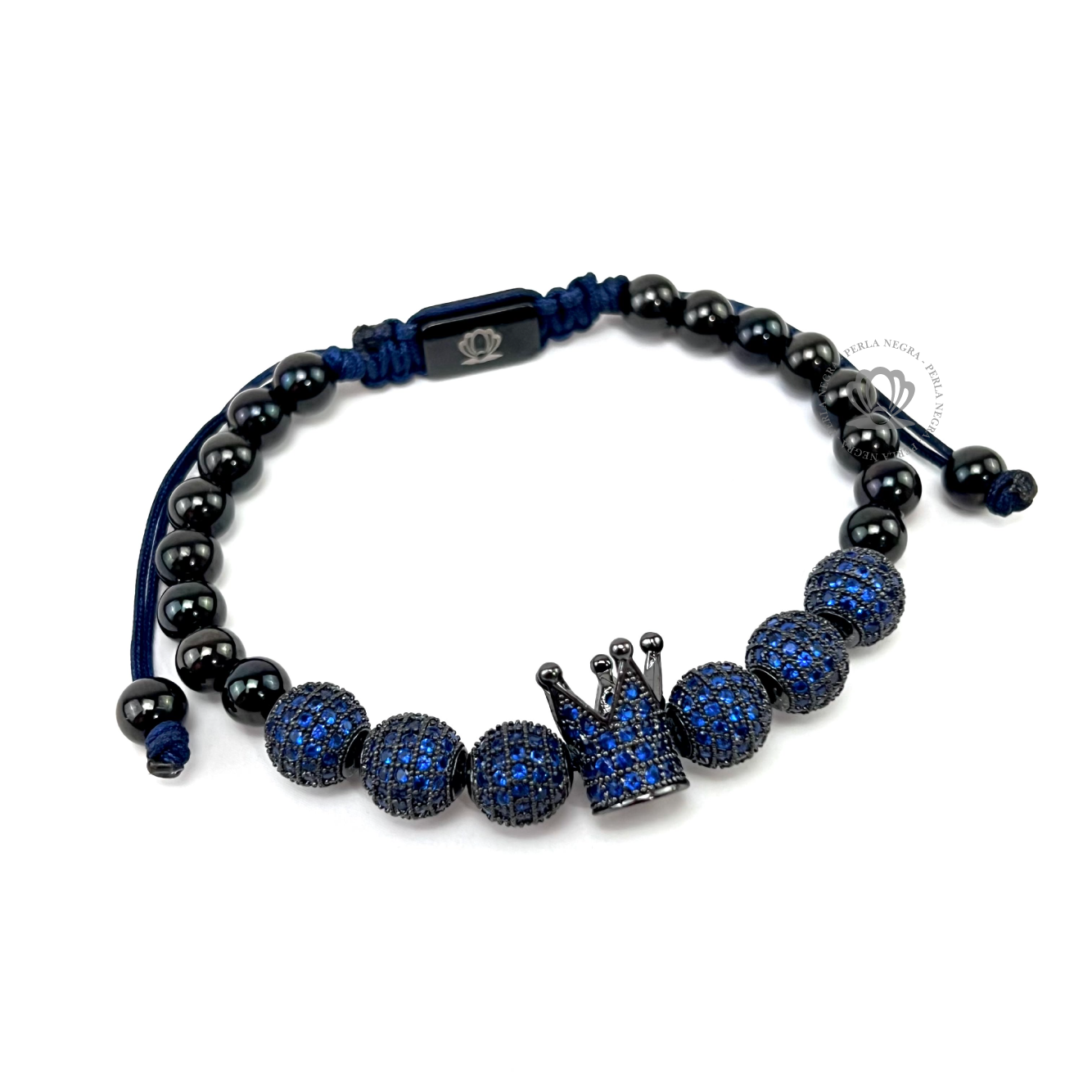 Rodhium Crown Blue Cz, Blue Cz Beads Bracelet - perlanegramx