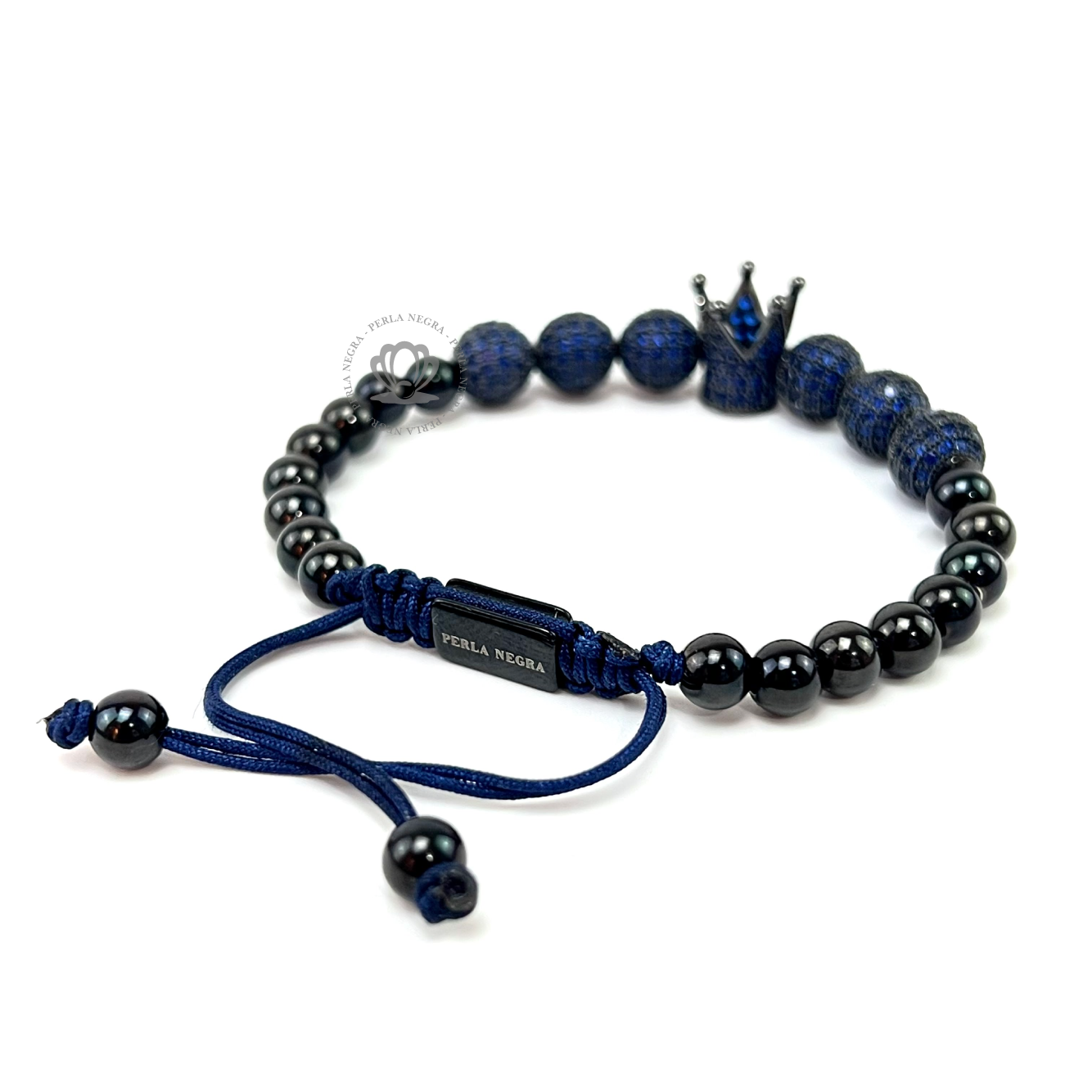 Rodhium Crown Blue Cz, Blue Cz Beads Bracelet - perlanegramx