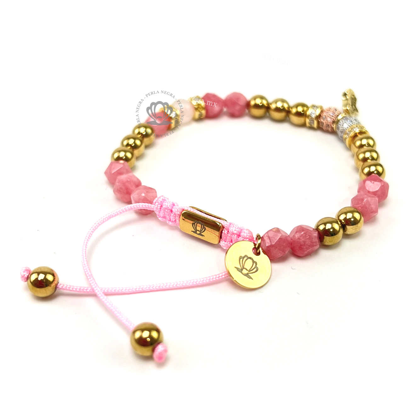 Crystal Pink Quartz & Yellow Gold Hamsa Bracelet