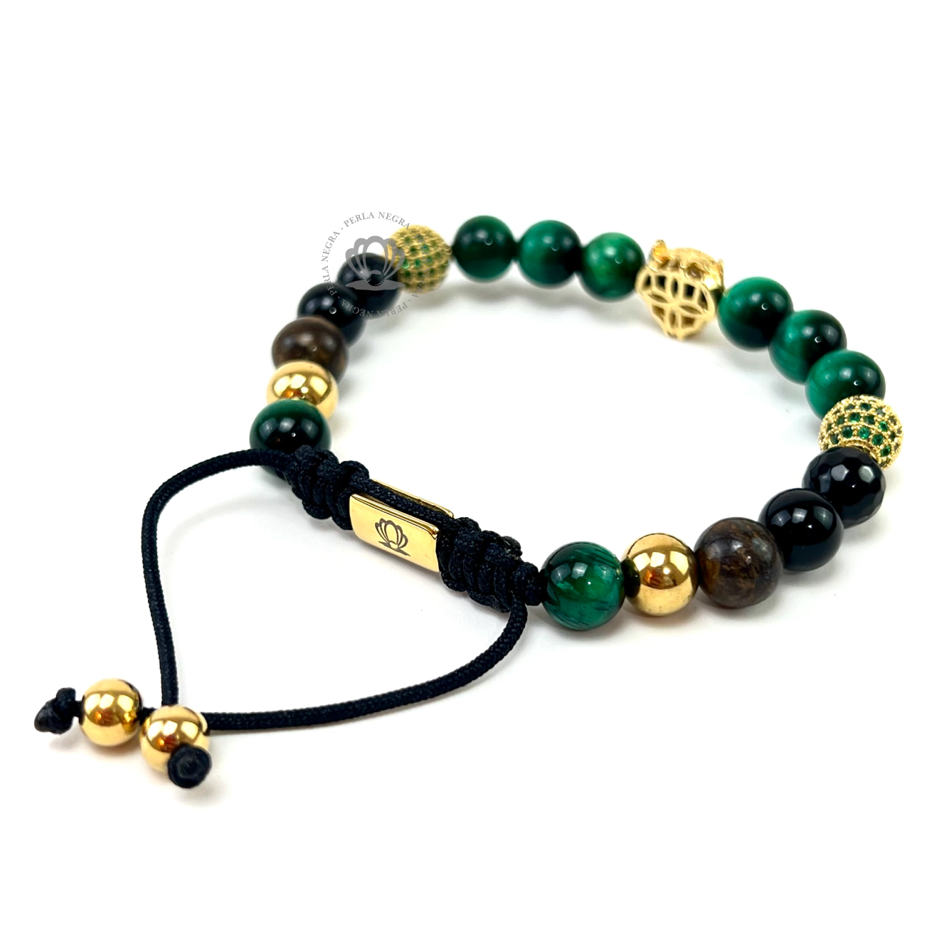 Yellow Gold Jaguar Green Tiger Eye & Agata Bracelet