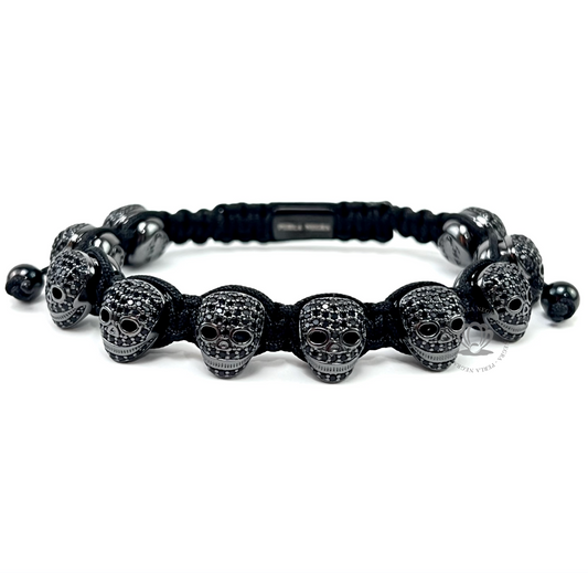 Luxury Rhodium Skull Black Cz - perlanegramx