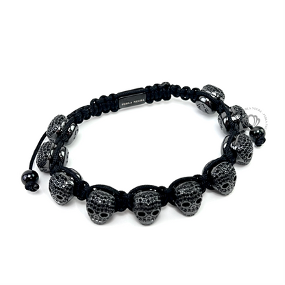 Luxury Rhodium Skull Black Cz - perlanegramx