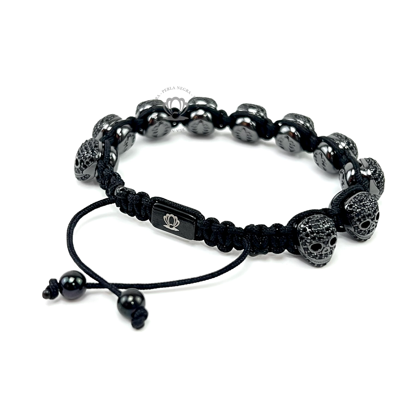 Luxury Rhodium Skull Black Cz - perlanegramx