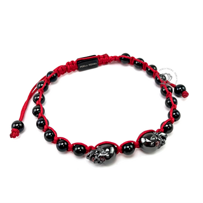 Rhodium Double Skull Red Cz Bracelet