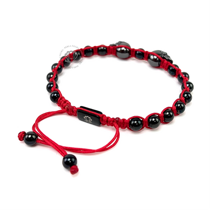 Rhodium Double Skull Red Cz Bracelet