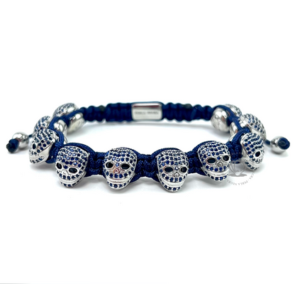 Luxury White Gold Skull Blue Cz - perlanegramx