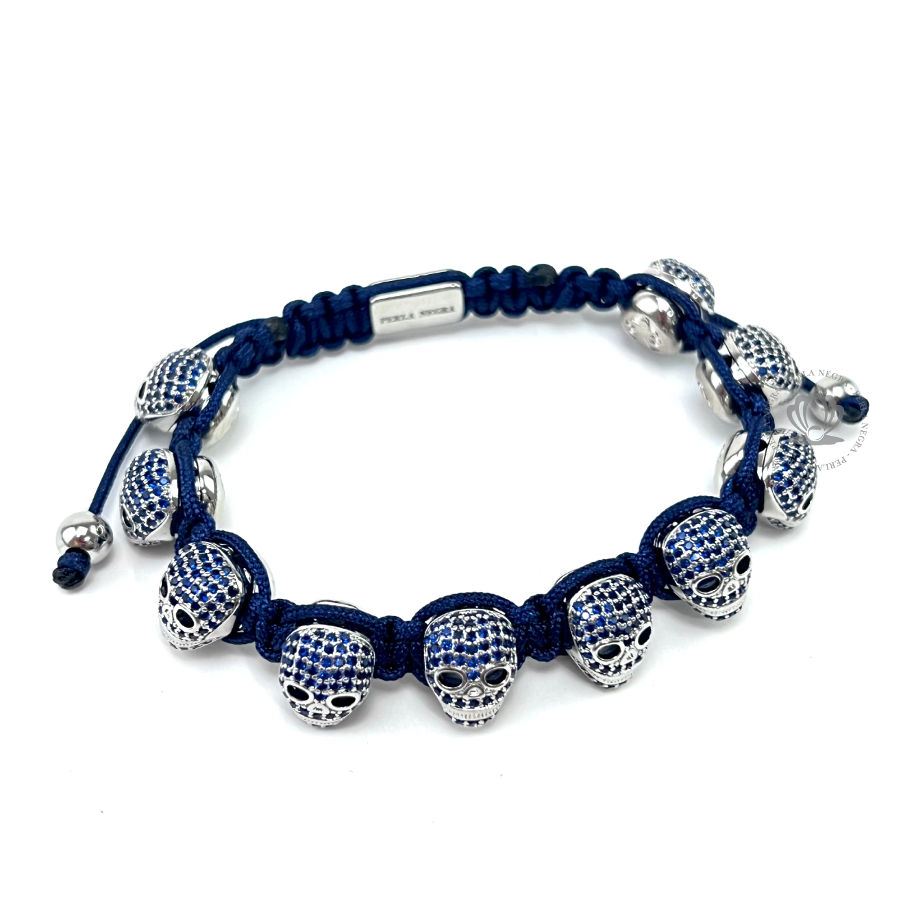 Luxury White Gold Skull Blue Cz - perlanegramx