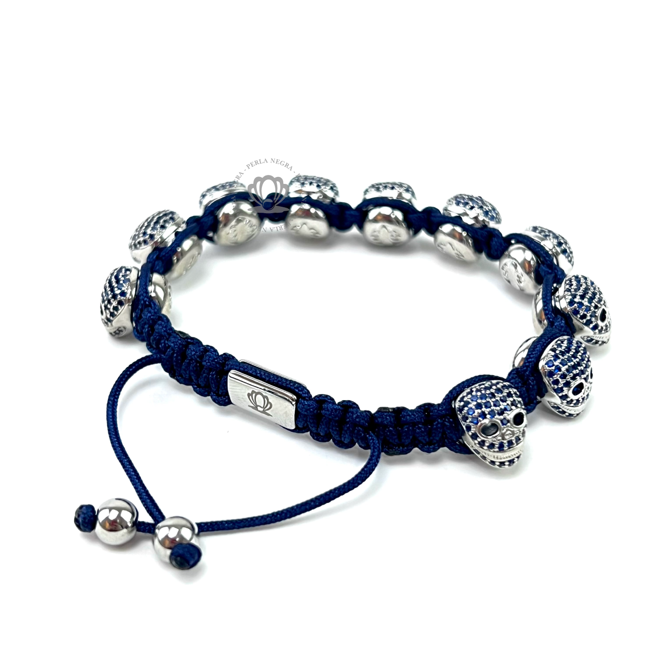 Luxury White Gold Skull Blue Cz - perlanegramx