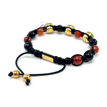 Triple Yellow Gold Skull Black Cz Bracelet