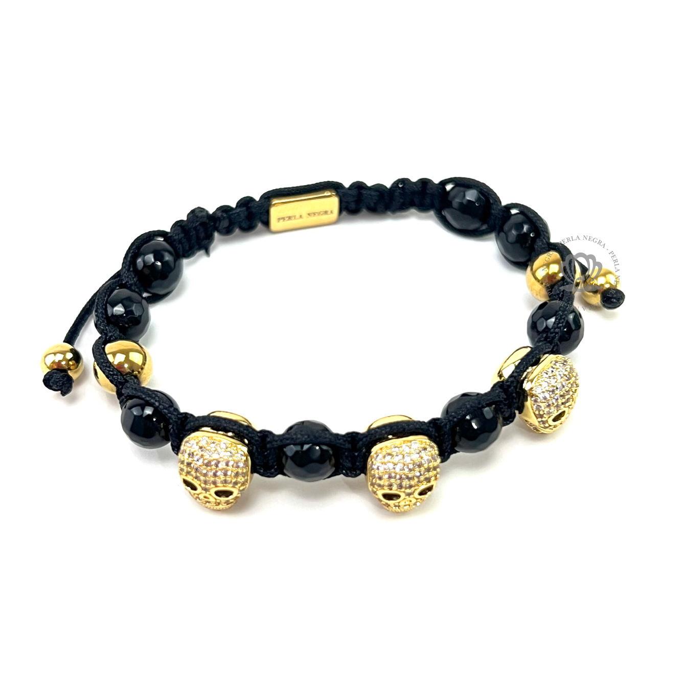 Triple Yellow Gold Skull Clear Cz Bracelet