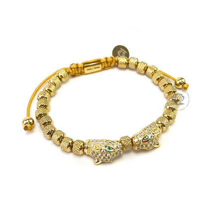 Double Clear Cz Jaguar & 18k Gold Beads Bracelet