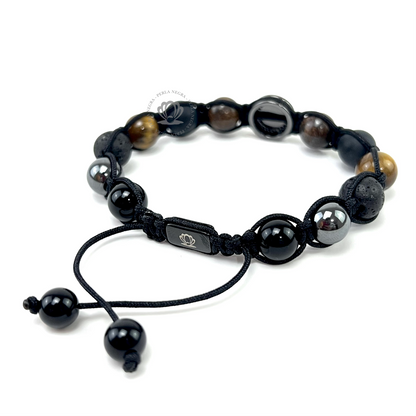 Rhodium Cz Skull, Brown Tiger Eye & Onyx Bracelet