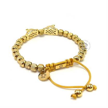 Double Clear Cz Jaguar & 18k Gold Beads Bracelet