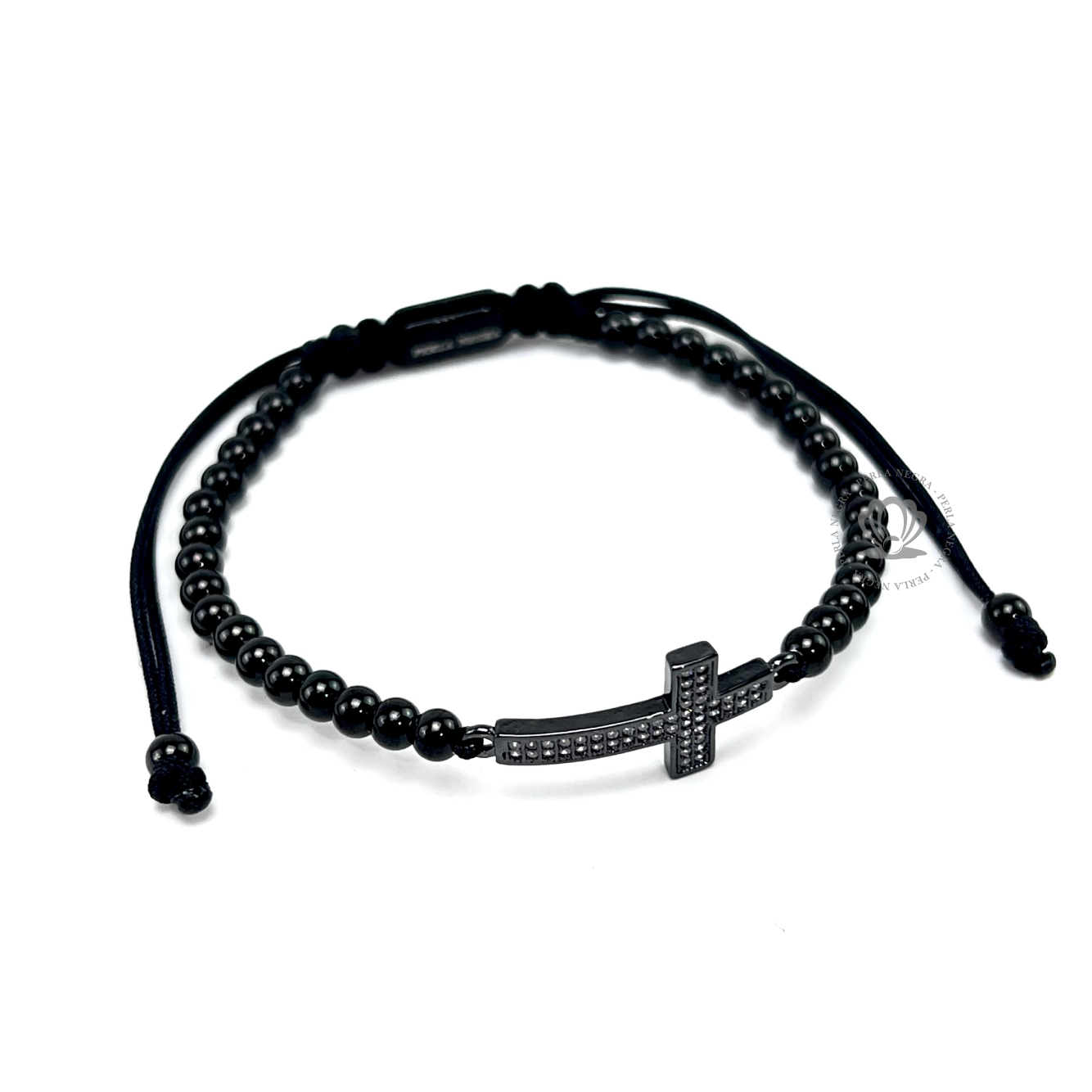 Rhodium Cz Black Cross