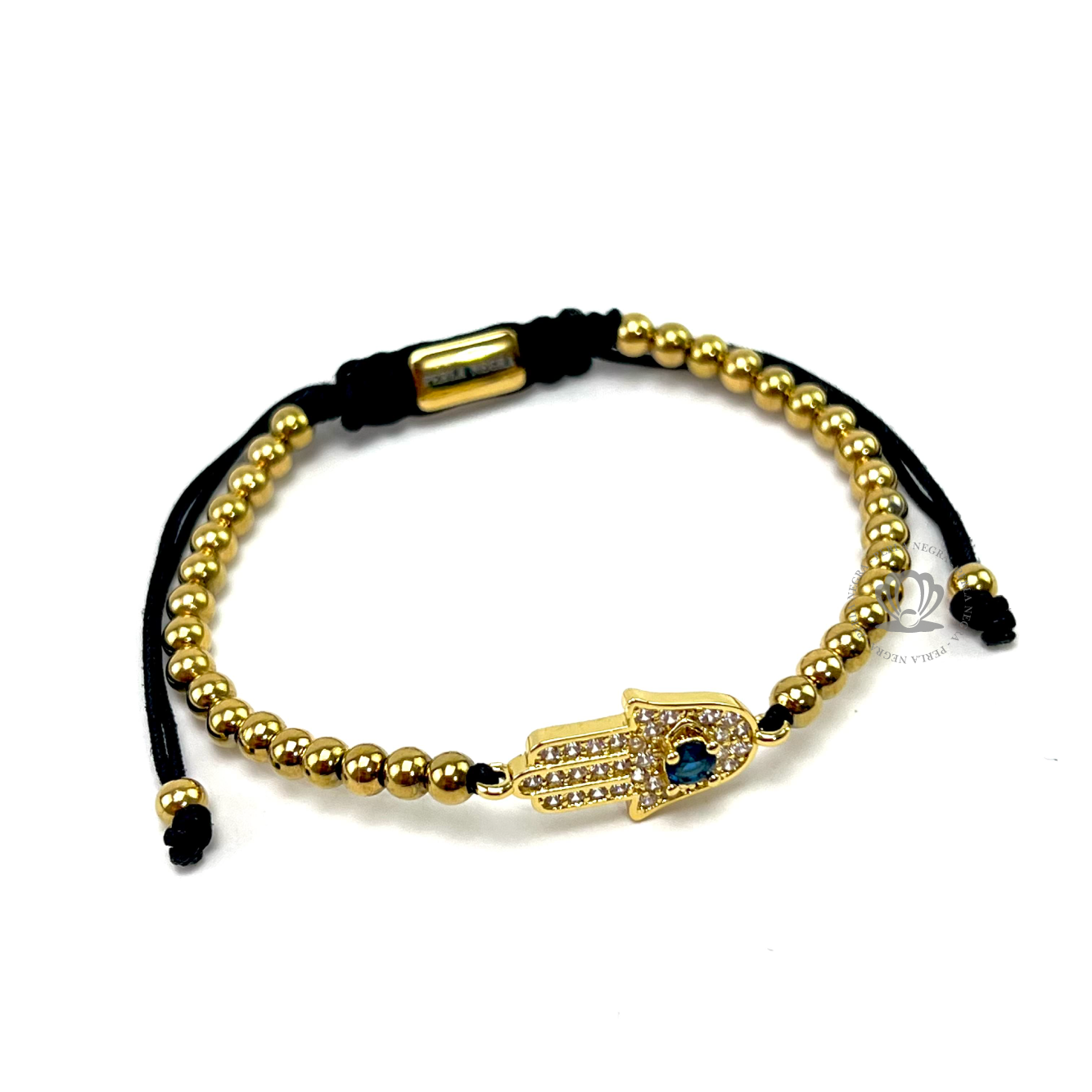 Yellow Gold & Blue Cz Hamsa Bracelet