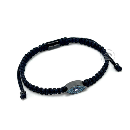 Cz Black Turkish Eye Rhodium & Blue Cz - Black Rope