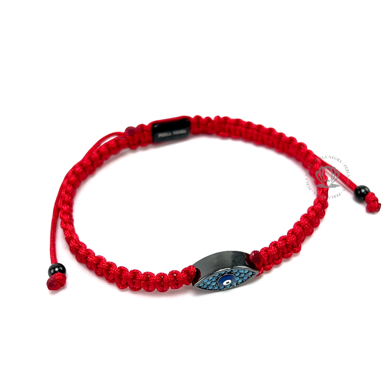 Cz Black Turkish Eye Rhodium & Blue Cz - Red Rope