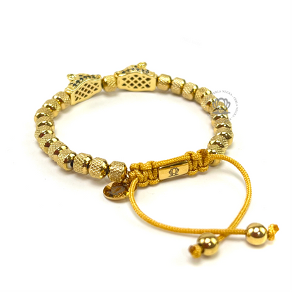 Double Black Cz Jaguar & 18k Gold Beads Bracelet