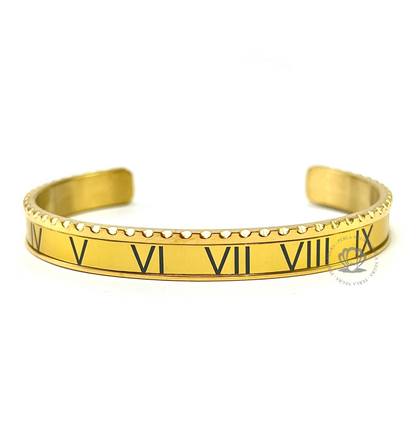 Yellow Gold Cz Pyramid & Roman Speed Bracelet Set