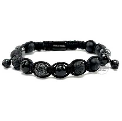 Rhodium Black Gladiator, Onyx & Hematite Beads Set