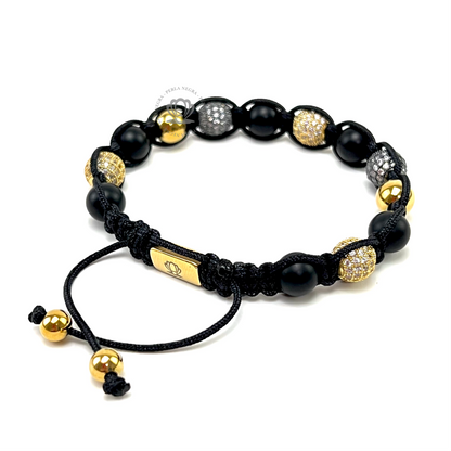 Classic Onyx, Black & Gold Clear Cz Bracelet