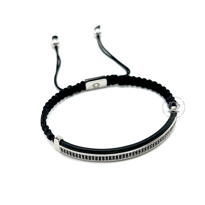 White Gold Black Cz Curved Bracelet