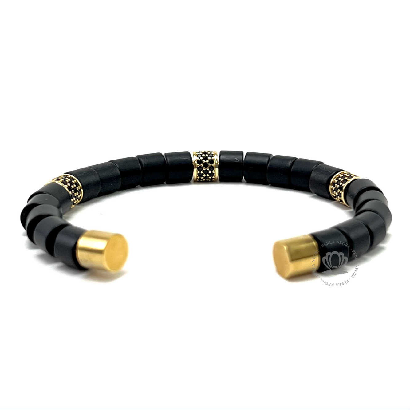 Yellow Gold Cz Barrel & Black Onix Bracelet - perlanegramx