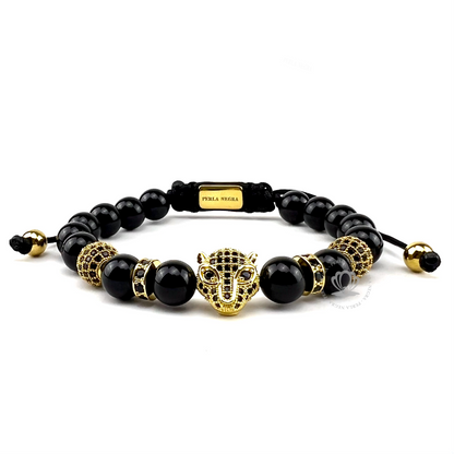 Yellow Gold Jaguar, Black Onyx & Black Onix Bracelet